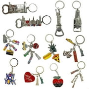 12 Pieces Silver NYC Souvenir Keychain Collection, New York Metal Keychain Ring Bundle, Bulk, Includes Statue Of Liberty, Empire State, Broadway, Metro, Taxi, Big Apple, 4 Pc Bottle Opener (Pack of 1)