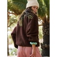 thumbnail image 6 of Womens Fuzzy Fleece Jacket Button Down Coats Casual Winter Warm Outwear with Pockets Dark Brown M, 6 of 8