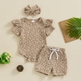 thumbnail image 2 of Bagilaanoe 3pcs Newborn Baby Girl Shorts Set Short Sleeve Floral Print Romper Tops + Shorts + Heaband 3M 6M 12M 18M Infant Casual Summer Clothes, 2 of 8
