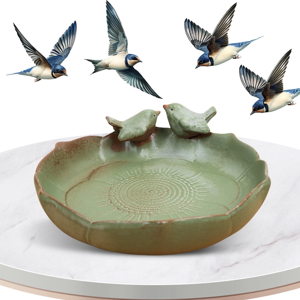 Ceramic Birdbath Bowl Hummingbird Feeder Multifunctional Bird Food Container Hummingbird Watering Container for Outdoor Garden Courtyard