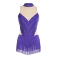 thumbnail image 3 of Sholeno Womens Sleeveless Tassel Fringe Latin Leotard Tango Chacha Bodysuit Figure Skating Dress Purple S, 3 of 5