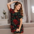 thumbnail image 3 of Haiem Roses Print Women’s Short-sleeved Nightdress – Comfortable and Loose-Fit Sleepwear, Soft Cotton Sleep Shirt for Relaxing, Casual Nightdress, 3 of 6