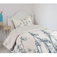 thumbnail image 2 of Ambesonne Teal White Quilted Coverlet 2 Pcs, Orchids Floral Photo, Twin Size, Teal White, 2 of 5