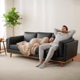 thumbnail image 3 of MCombo 88'' Napa Leather Sofa Couch 3-Seater for Living Room, Office, Vintage Italian Leather, Black, 3 of 11