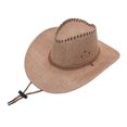 thumbnail image 2 of Joernso Western Cowboy Hat with Windbreak Rope for Men, Wide Brim Linen Sun Hat for Outdoor Travel, Halloween Cosplay Costume, Breathable Fedora Hats for Party, 2 of 8