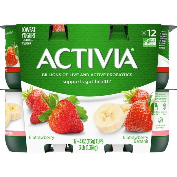 Activia Probiotic Strawberry & Strawberry Banana Variety Pack Yogurt, 4