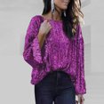 thumbnail image 2 of HAiming Long Sleeve Sequin Tops for Women Trendy Party Glitter Round Neck Pullover Shirts 2025 Casual Loose Blouse, 2 of 6