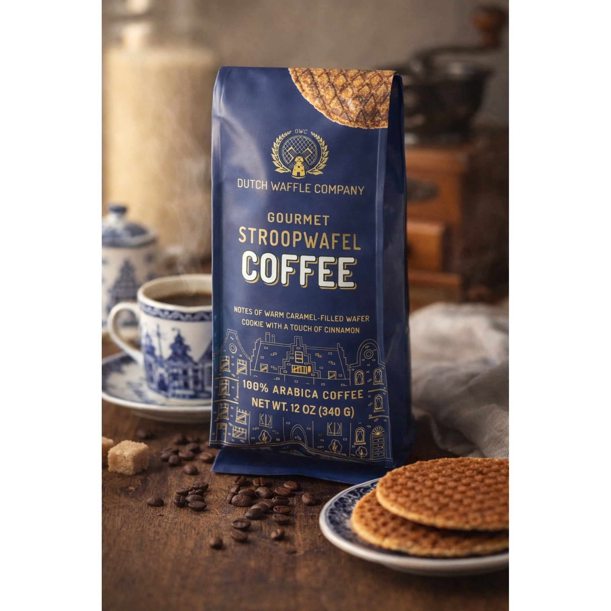 Dutch Waffle Company Stroopwafel Flavored Coffee, 12 oz. Pouch, Whole Bean