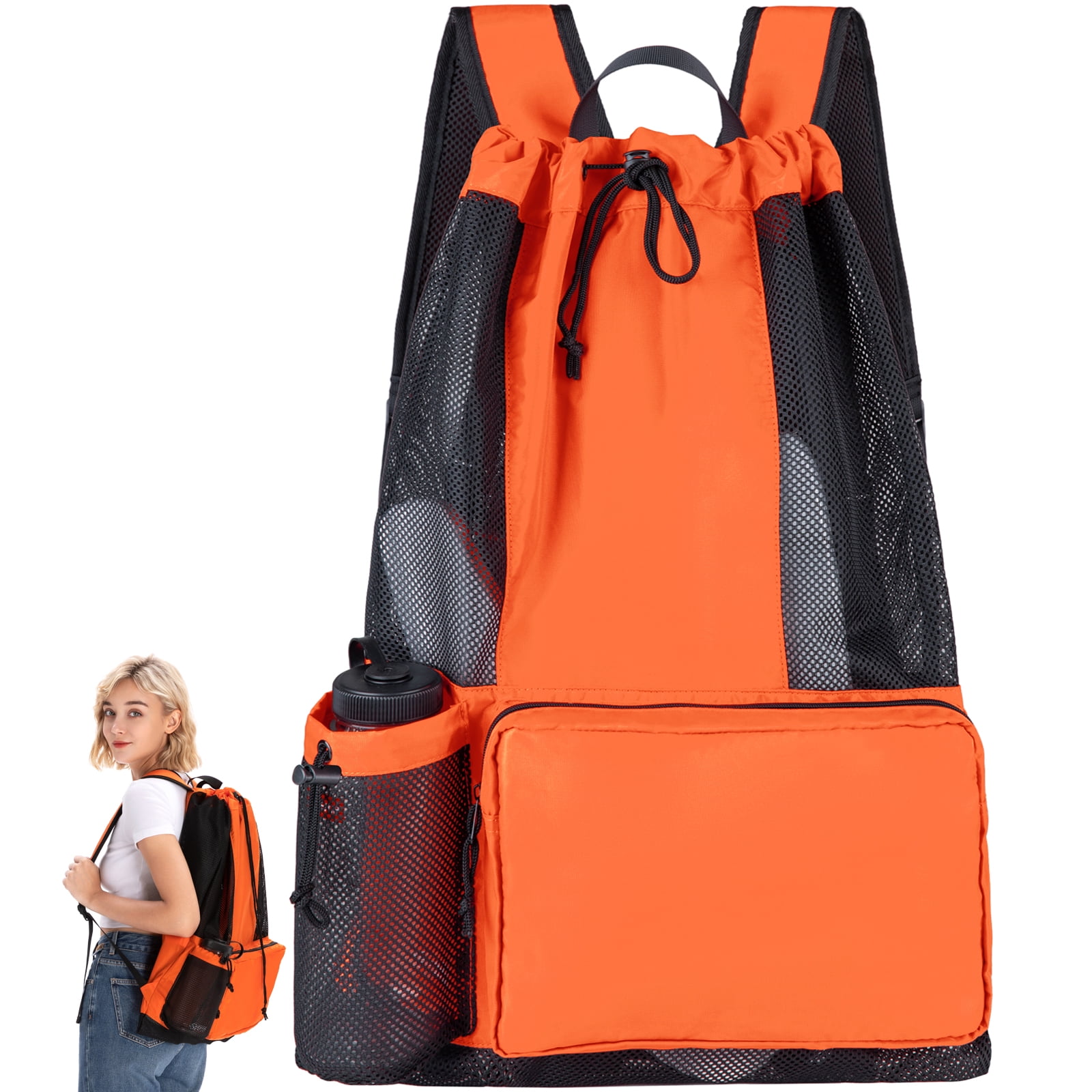 Swim Bag for Swimmers Mesh Beach Bag Backpack Orange