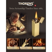 Swiss Vintage Brass Soft-Flame Kerosene Lighter, Refillable, Compact, Grinding Wheel, Unique, Gift Box, Thorens Long Fellow - Inclined Wheel Ignition