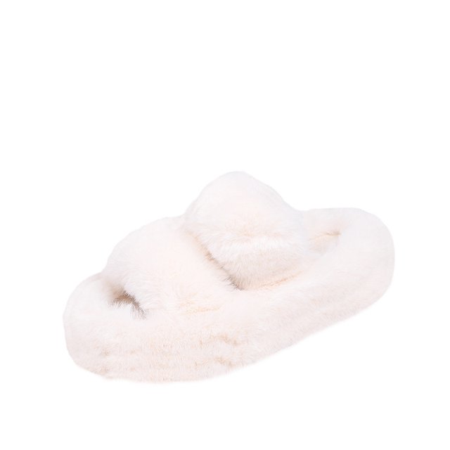 Pantuflas de felpa para mujer, estilo otoño e invierno, con doble tira, suela gruesa, cálidas, de algodón, para el hogar y la oficina