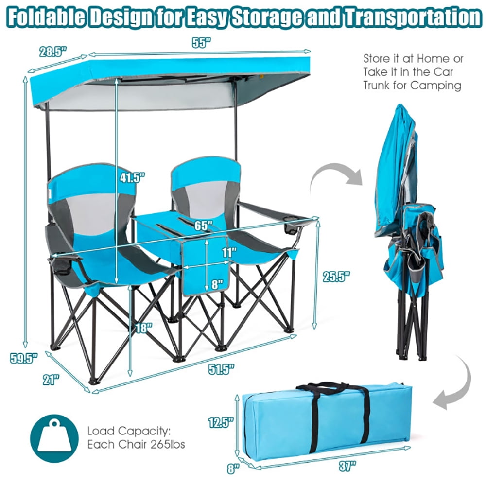 Aimee Lii Portable Folding Camping Canopy Chairs with Cup Holder, Comfy Camping Chairs, Blue Aimee Lii Portable Folding Camping Canopy Chairs with Cup Holder, Comfy Camping Chairs, Blue