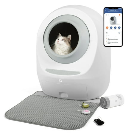 UPC: 0860007935800 | Leo s Loo Too by Casa Leo – No Mess Automatic Self-Cleaning Cat Litter Box Bundle Includes Charcoal Filter Built-in Scale Smart Home App with Voice Control