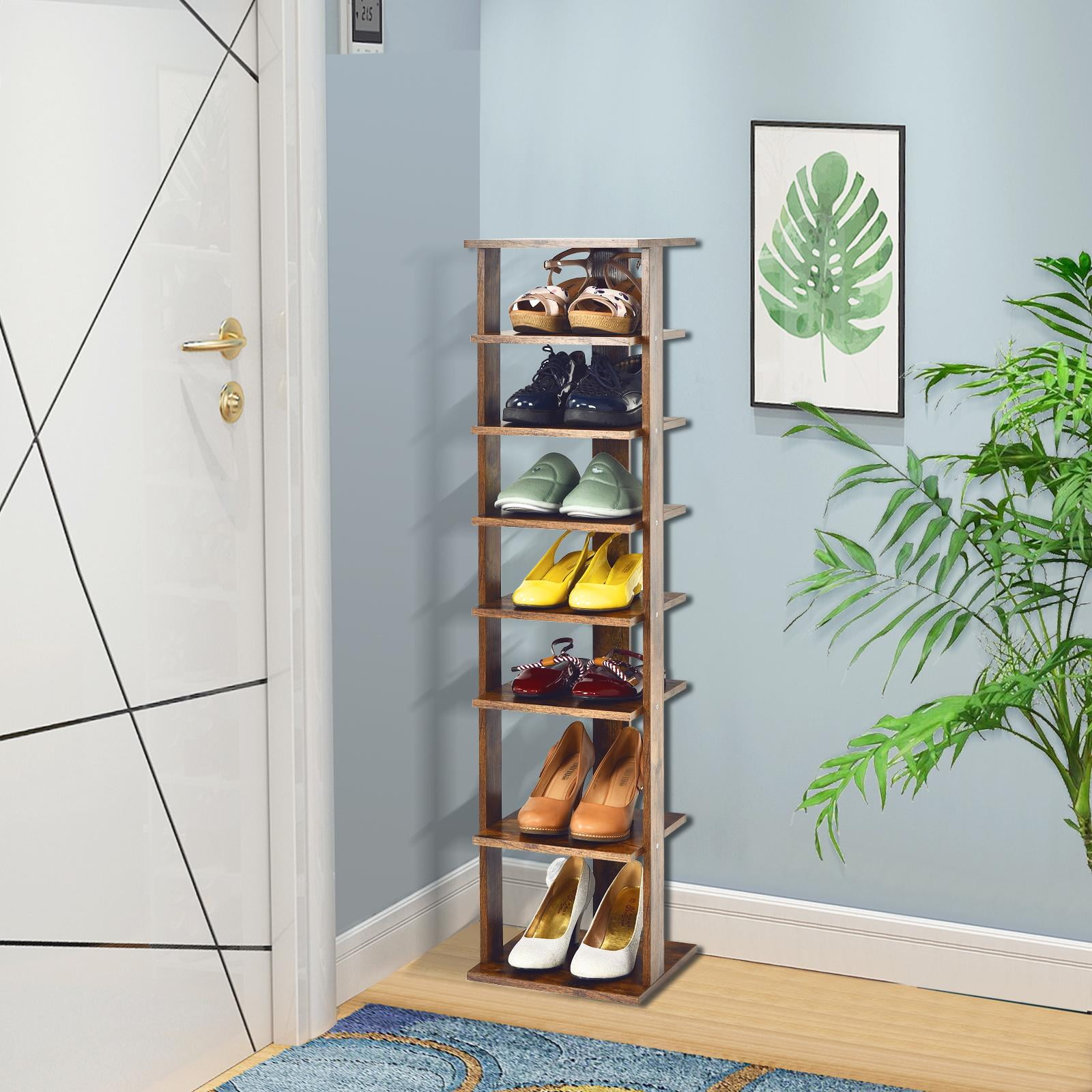 MIAOZHANG Shoe Racks Storage Wooden Tall Narrow Slim Shoe Cabinet Organiser  Cupboard for Hallway Entryway Small Space Shoe Shelf,Brown,6 Layer