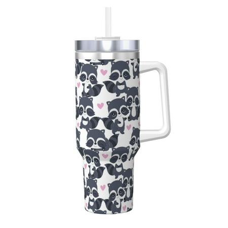 

Sikiie Cartoon Raccoon Insulated Stainless Water Bottle Lid Travel Mug Cup Insulated Tumblers Cup 40oz Ice Bully With Handle