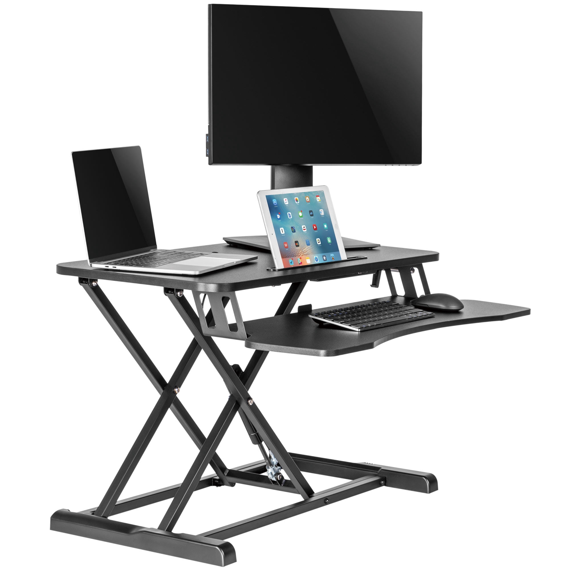 Flexpro Hero 32 Inch Standing Desk | 2 Level Standing Desk Converter with Keyboard Shelf and Monitor Riser | Large Dual Level Sit to Stand Workspace | Easily Sit or Stand in Seconds! (Black / 32")