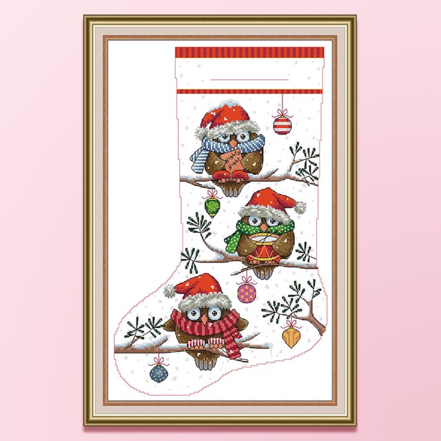 Cuadros Decorativos Bordado completo Hilo de algodón ecológico 16CT Impreso Búho Calcetín Kit de punto de cruz Wdftyju de costura negro 4 estilos