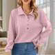 thumbnail image 2 of Camisetas para mujer,Camiseta de verano de manga larga para mujer, camisa informal con cuello vuelto, blusa de color liso, mezcla de algodón suave, para usar en casa o en el trabajo, sopatenor, 2 of 7