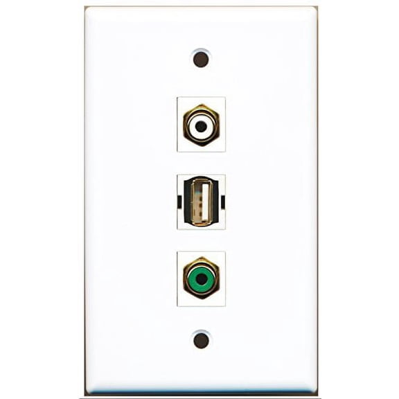 RiteAV - 1 Port RCA White and 1 Port RCA Green and 1 Port USB A-A Wall Plate