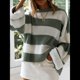 thumbnail image 5 of Suéter de Punto A Rayas para Mujer, Cuello Redondo, Otoño-Invierno, Larga, Bloque de Color Verde XL, 5 of 10