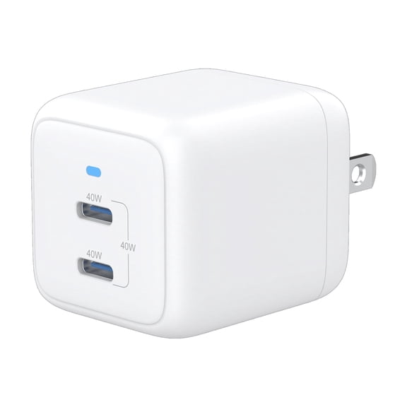 onn 40W Dual USB-C Port Wall Charger, Fast Charging, USB-IF Certified, Foldable Plug, White