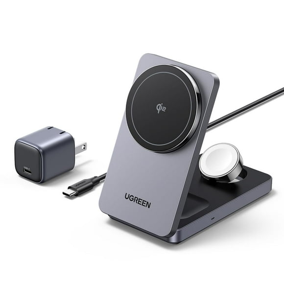 UGREEN MagFlow Qi2 3-in-1 Charger Station for iPhone 16, Foldable Wireless Charger Stand Compatible with iPhone 16/15/14/13/12 Series, AirPods 3/2/Pr