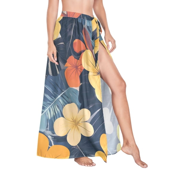 Women Sarong Wraps Tropical Leaf Flower Swimsuit Beach Pareo Bikini Coverups Skirt M