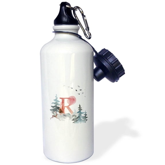 3dRose, Letter R Personal Wood Animal Watercolor Monogram Personalized Initial, Flip Straw 21oz Water Bottle
