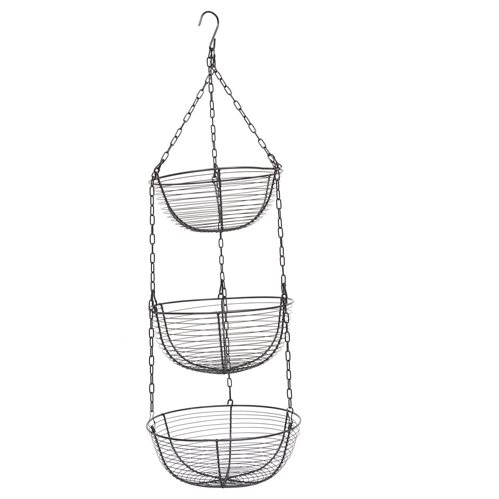 FONDOTIN 3-Tier Iron Art Hanging Basket, Black Metal Wall Mount Storage Organizer for Kitchen and Home