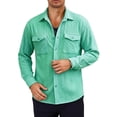 thumbnail image 4 of YueHuiYing Men's Solid Color Long Sleeve Button Down Shirt With Chest Pockets Casual Collared Cardigan Style Top For Daily Wear And Outdoor Activities, 4 of 5