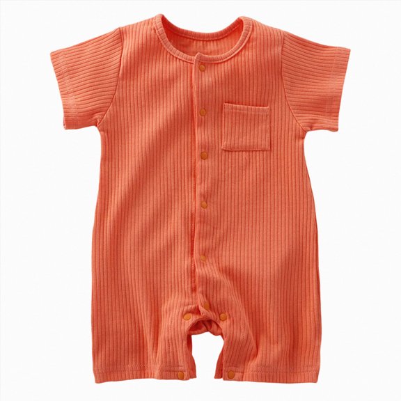 Nwiuh Boy Summer Jumpsuit Letter Embroidery Short Sleeve Crew Neck Romper Waffle Outfit Orange for Size 0-3 Months