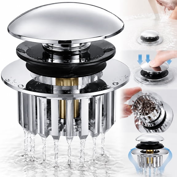 Universal 3 in 1 Bathtub Drain Stopper Bathtub Drain Hair Catcher, Pop-up Tub Stopper with Effective Filter Basket, Anti-Clogging Bathtub Drain Plug Bath Tub Stoppers for 1.45-1.8" Drain Shoe