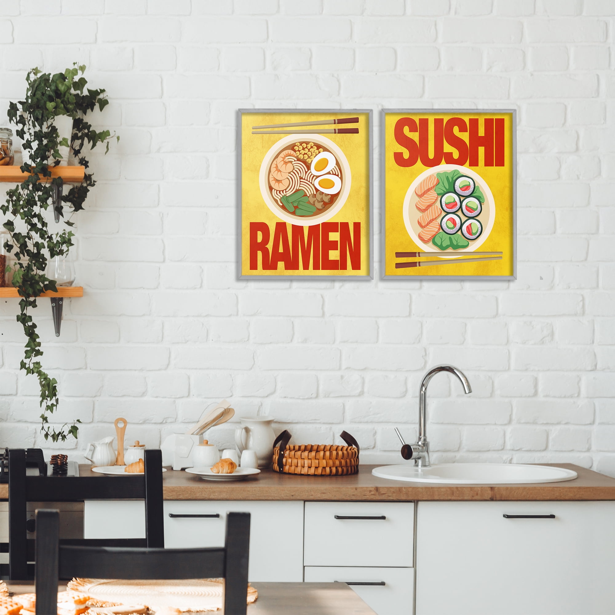 Stupell Industries Ramen & Sushi Japanese Cuisine 2 Piece Gray Framed Giclee Art Set, design by Marcus Prime