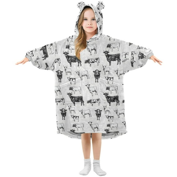 joogoo Wearable Blanket Hoodie for Retro Highland Cows Oversized Sherpa Hooded 3-14 YR M