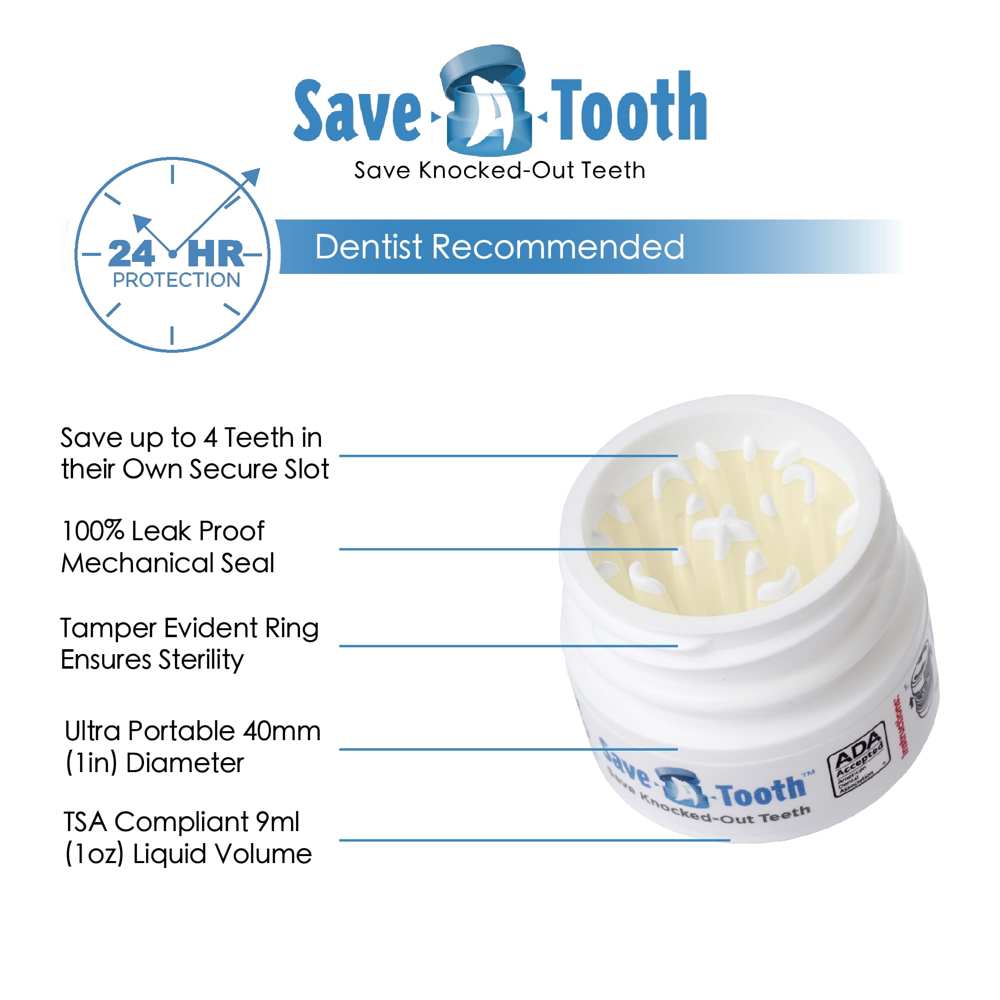 Save-A-Tooth Preserving Kit- Save up to 4 Knocked Out Teeth for up