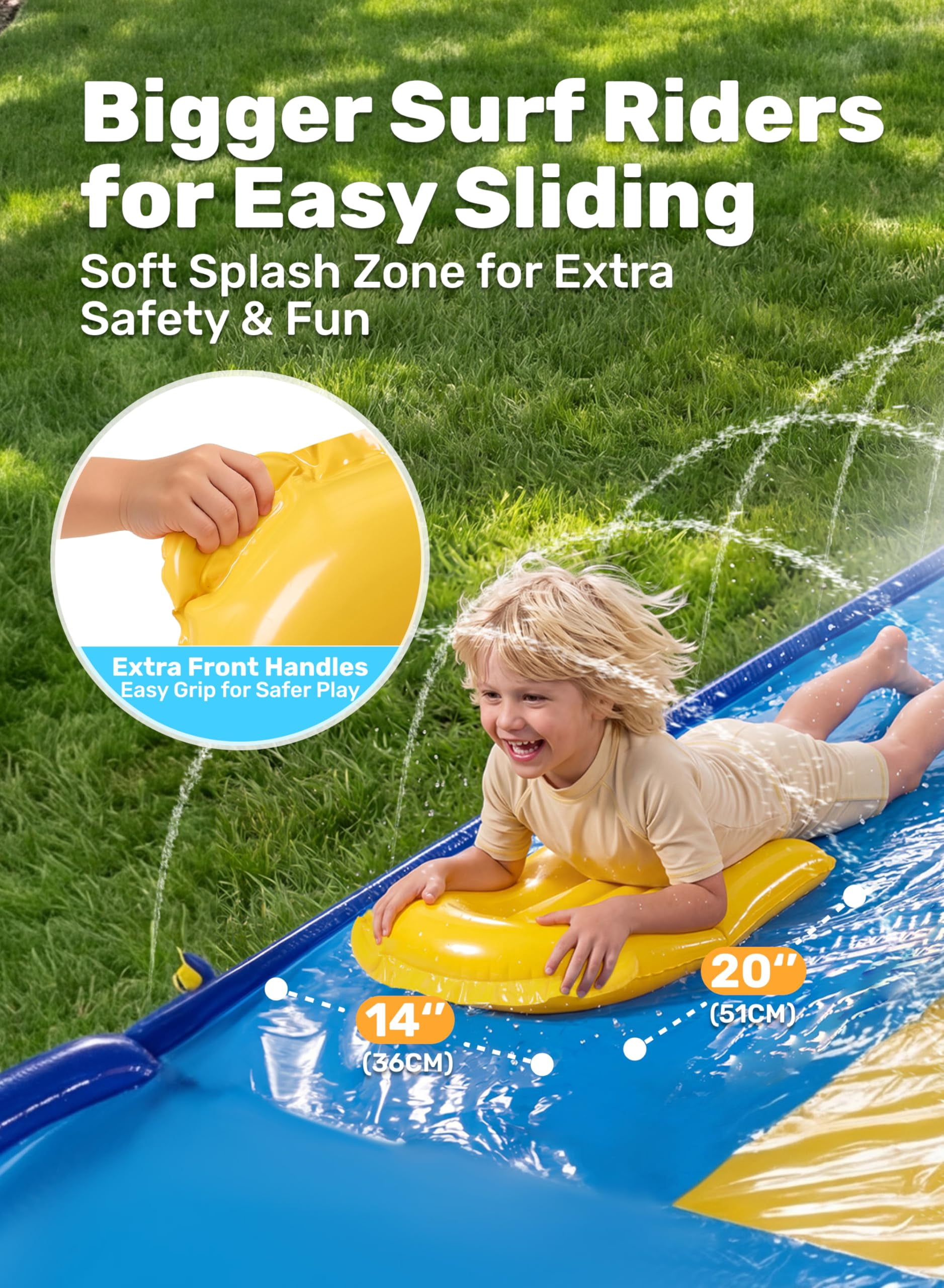 18ft Triple Water Slide with Bodyboards, Backyard Lawn Summer Water Play