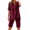 thumbnail image 2 of Dianli Gifts Two Piece Sets for Women Summer Casual Two Piece Set Short Sleeve Shirt and Shorts Lounge Outfit for Everyday Wear Wine XXL, 2 of 8