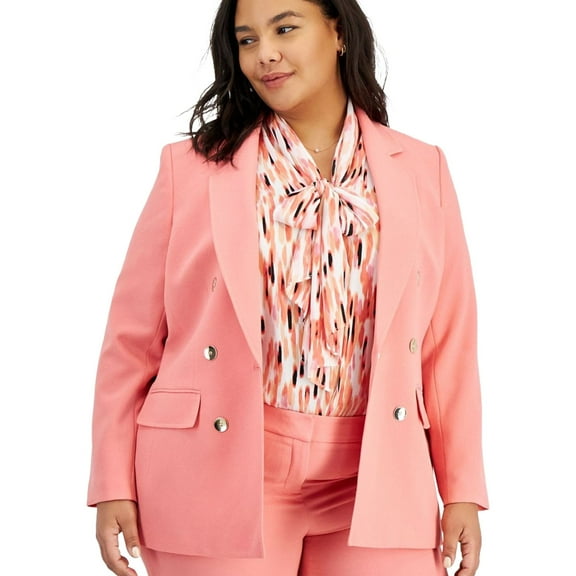 bar III Womens Classic One Button Blazer Jacket, Pink, Plus Size, 1X