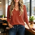 thumbnail image 3 of Horkkom V Neck Sweaters for Women Solid Color Work Pullover Knit Sweater Loose Casual Trendy Tops XL, 3 of 6