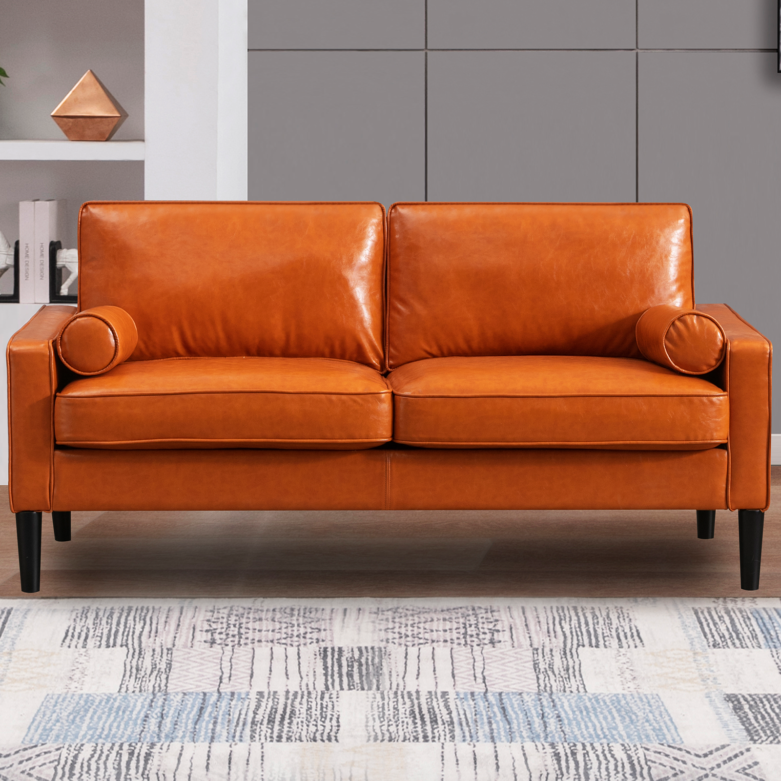 Mjkone Faux Leather Accent Loveseat Sofa Couch,MidCentury Loveseat