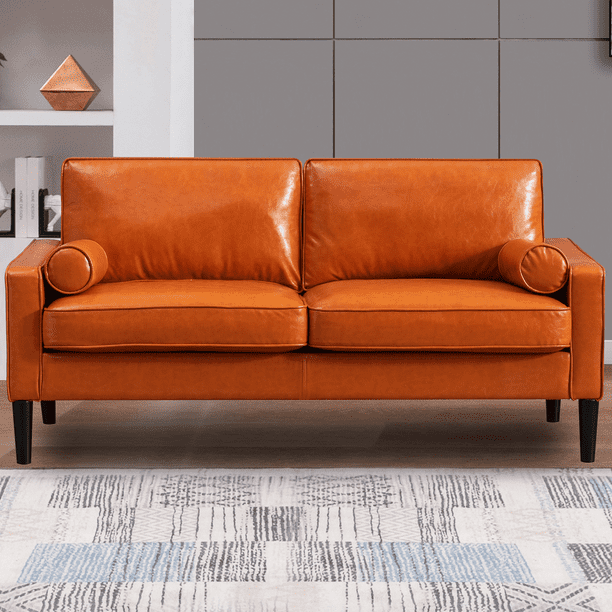 Mjkone Faux Leather Accent Loveseat Sofa Couch,MidCentury Loveseat