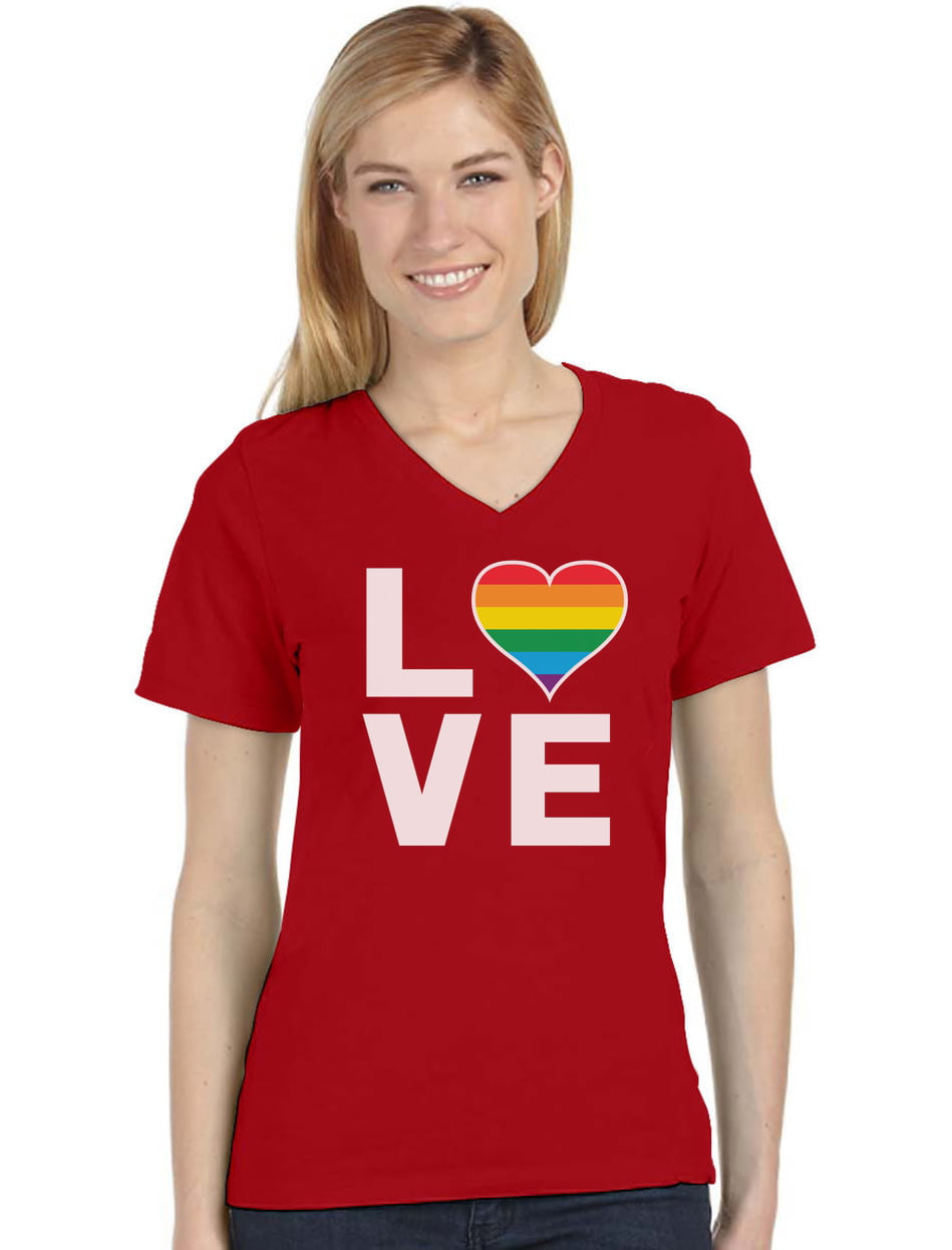 Love Equality Gay Pride Womens Lesbian Couple Gift Lesbian Shirt Rainbow heart Womens Sign Vneck Option LGBT Heart Love Shirt