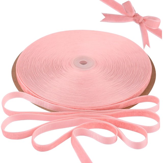 BokingOne Vintage Pink Velvet Ribbon, 3/8 Inch X 30Yds Single Face Velvet Ribbon for Gift Wrapping, Christmas Wrapping Bows, Wedding Decor, Home Decorating, DIY Crafts Decor