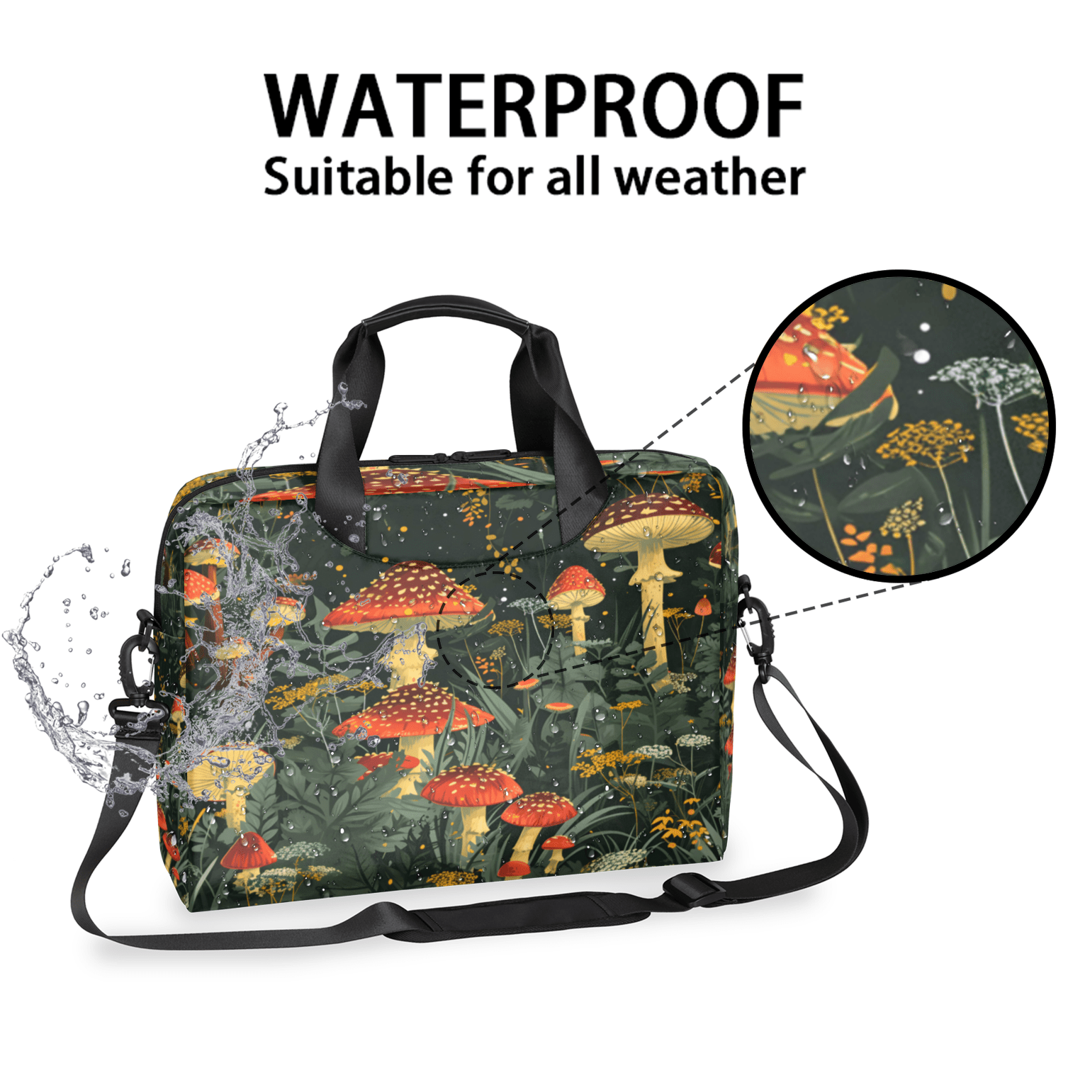 Herdesigns Mushroom Laptop Bag for Women Men, Computer Case Briefcase Messenger Bags, 15-15.6 inch Laptop Sleeve Shoulder Bag
