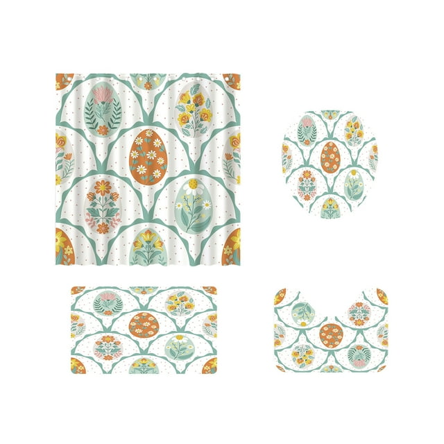 Crochets de Rideau de Douche Rideau de Douche Lapin de Pâques Ensemble 4 Pcs Rideau de Douche Ensemble 4 Pcs avec 12 Crochets Rideau de Séparation de Salle de Bain en Polyester Imperméable Tapis de Toilette Rideaux de Douche pour Salle de Bain