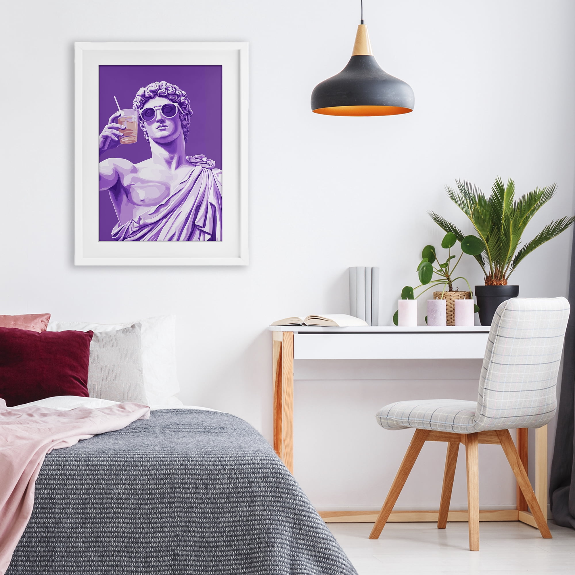 Stupell Industries Greek Statue Cheers White Framed Print Under Glass, design by Andreas Magnusson