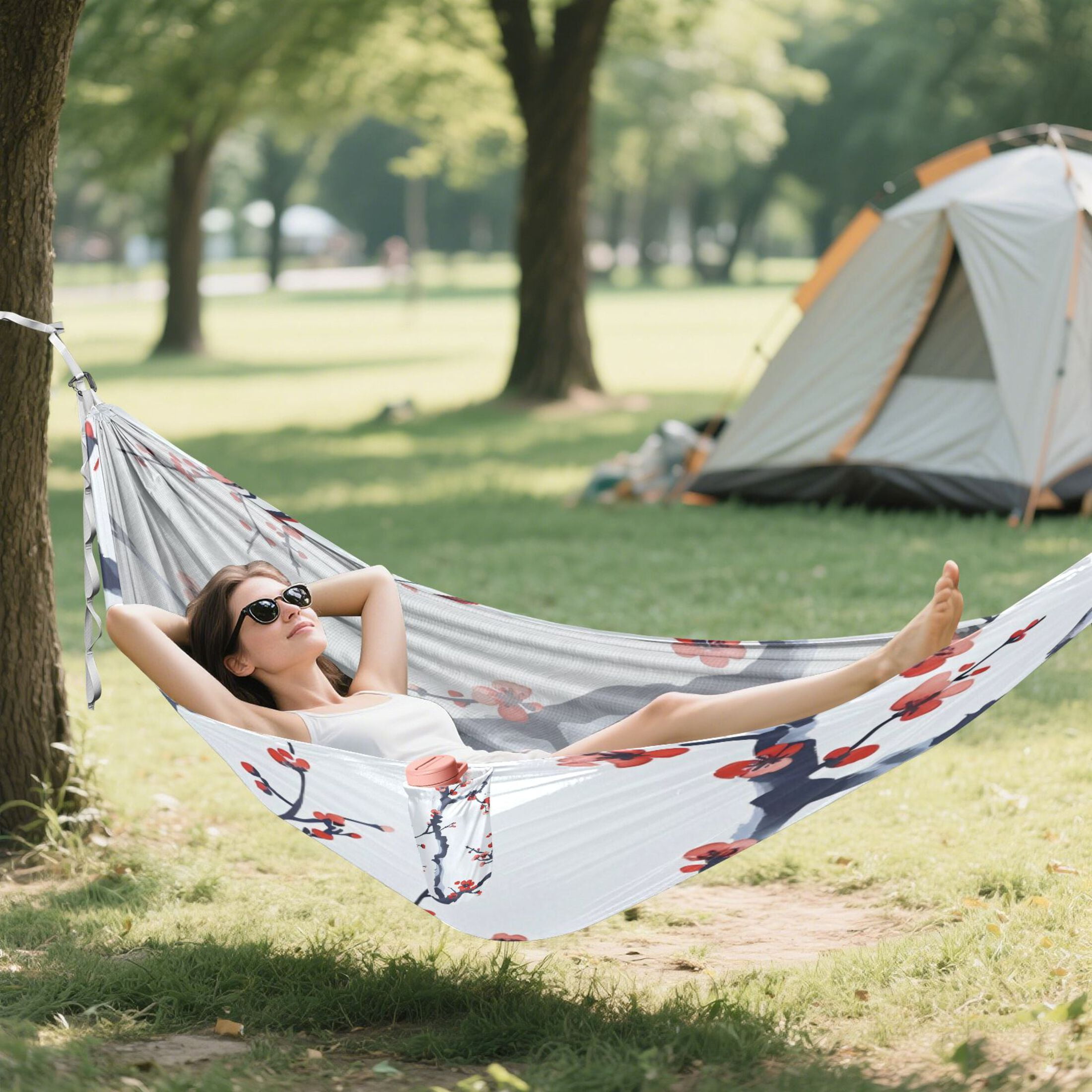 Hammock Camping Hammock Nylon Portable Hammock Travel Camping Hammock Red Cherry Blossom