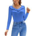 thumbnail image 5 of Plain Solid Blueberry-100 Shades Of Blue On Ozcushions Lotus Leaf Neck T-Shirt Long Sleeve Printed Fall T Shirts Women Spring, 5 of 6
