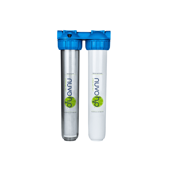 NuvoH2O 2-Stage Salt-Free Water Filter System with Carbon Filter, Citrus-Based Conditioning, Helps Reduce Scale Build-Up, Improves Water Quality & Taste, Whole Home Duo System