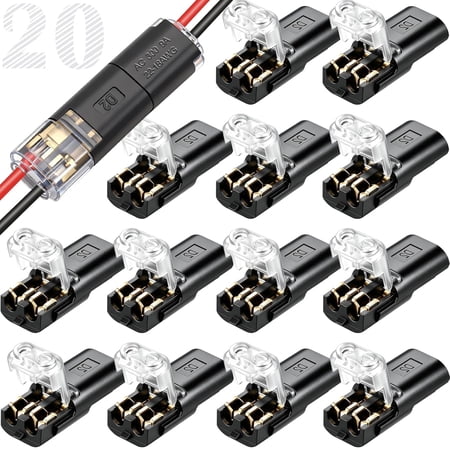 20Pcs Quick Connect Wire Connectors,Low Voltage No Stripping Double Plug in Connector,2 Pin Solderless Splice Connector for LED Strip Lights, DIY, Low-Voltage & Model Kit, 18-22AWG